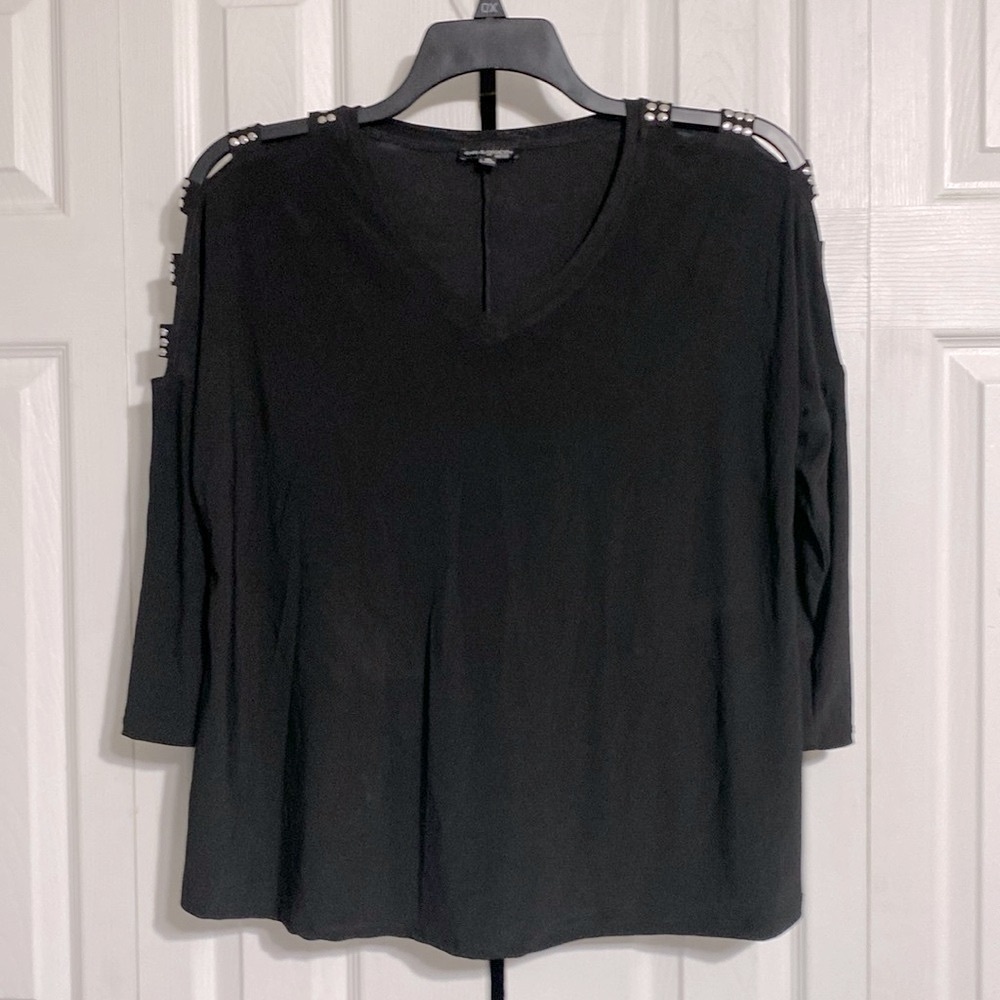 Ava & Grace black & silver stud top blouse shirt size PL